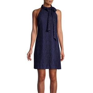 Vince Camuto Purple Lace Tie Neck Mini Dress